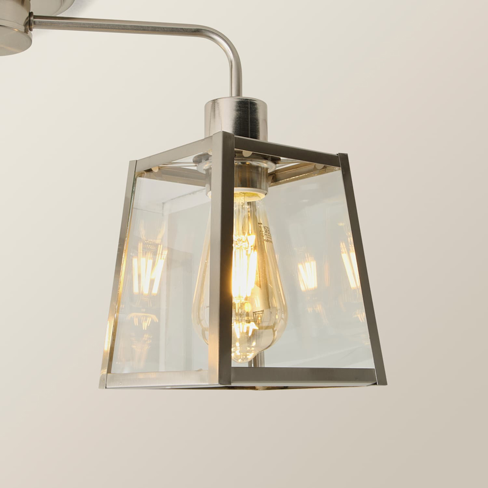 ValueLights Susie 3 Arm Lantern Shade Brushed Chrome Glass Ceiling Light with Bulb Image 3
