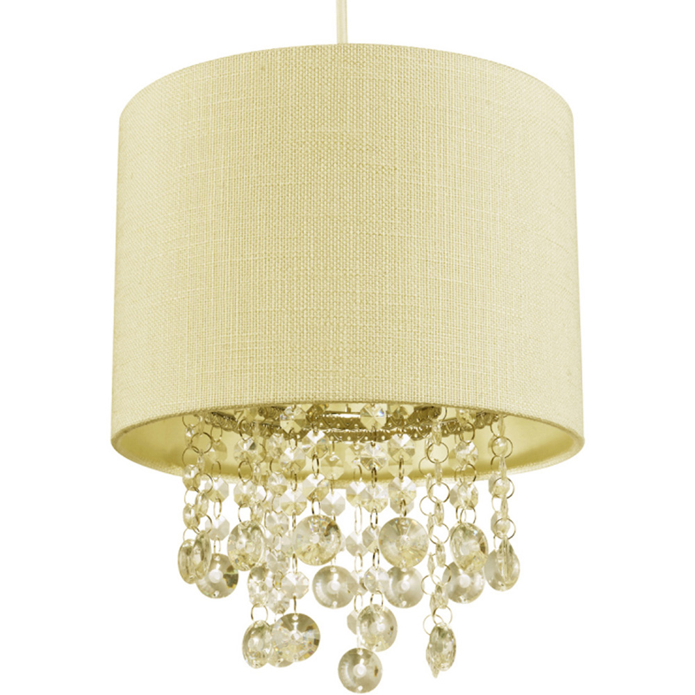 Happy Homewares Soft Cream Textured Linen Clear Acrylic Droplets Pendant Shade Image 1