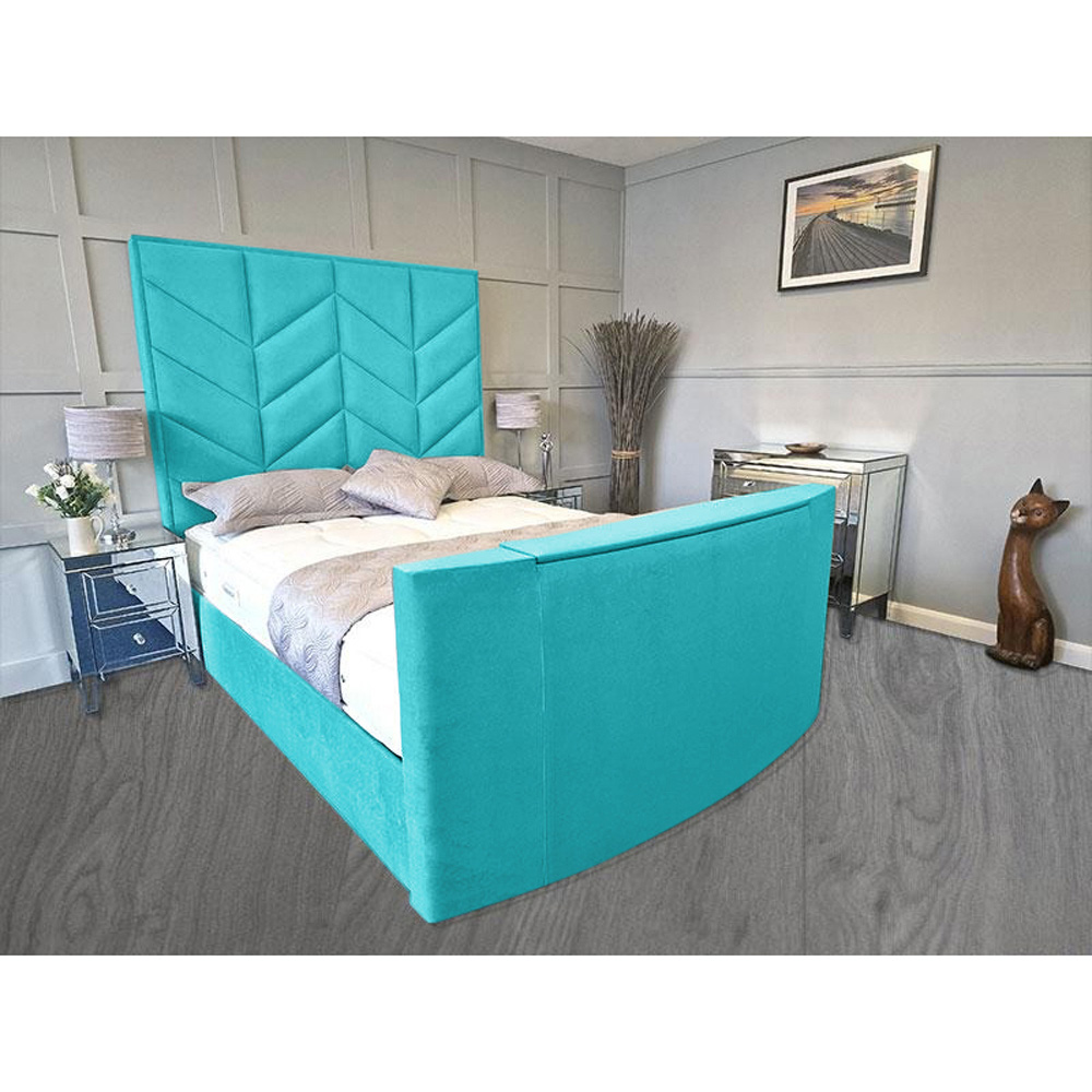 Eleganza Home Alino Super King Size Teal Plush Velvet TV Bed Frame Image 3