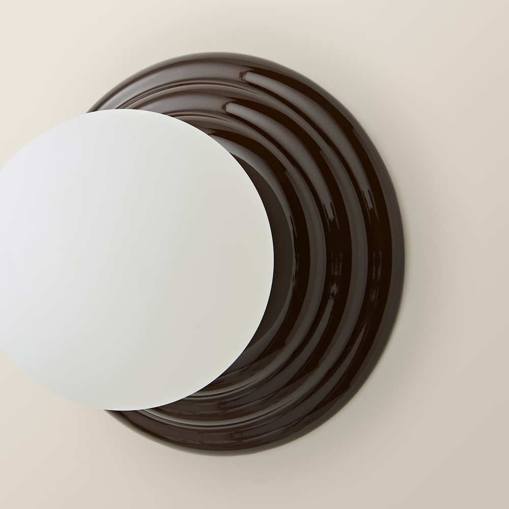 ValueLights Rue Frosted Glass Shade Chocolate Ribbed Ceramic Base Flush Wall Light with Bulb 2 Pack Image 4