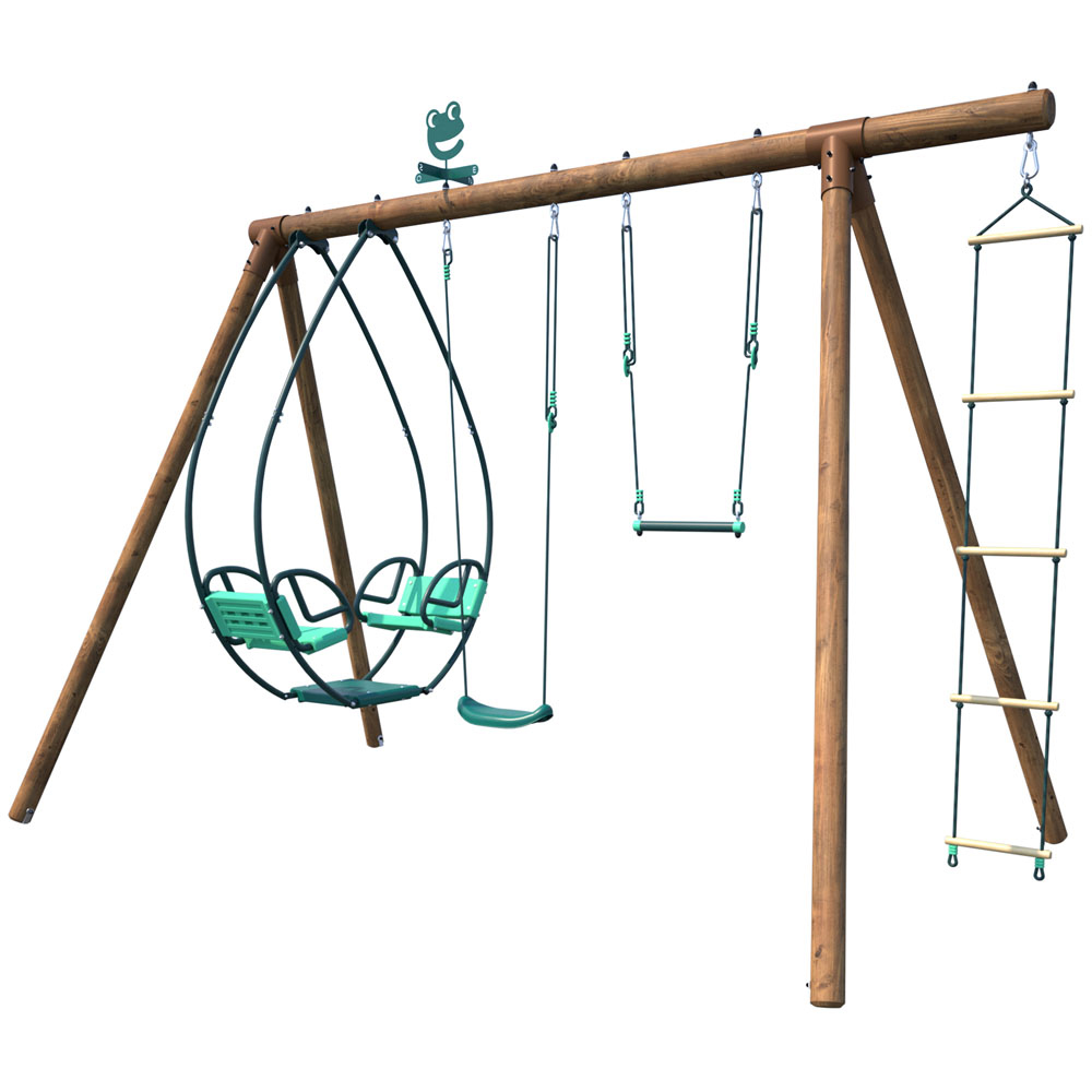 Soulet Juliet Wooden Triple Swing Set with Rope Ladder Image 3