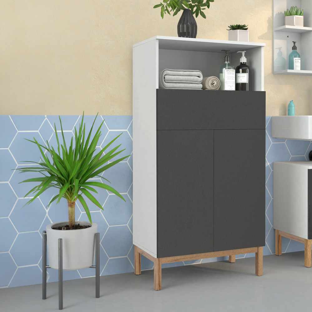 Loft24 Mirza 2 Door Single Drawer White Anthracite Oak Bathroom Cabinet Image 7