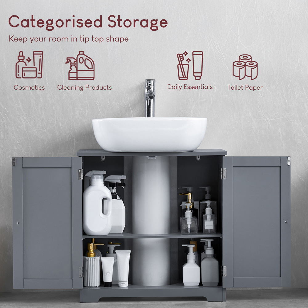 BATH VIDA Priano 2 Door Grey Under Sink Bathroom Cabinet Image 7