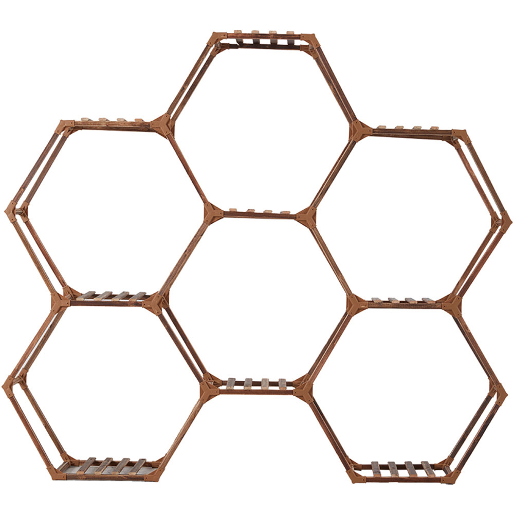 Living and Home 9 Shelf Hexagonal Wooden Plant Stand Image 2