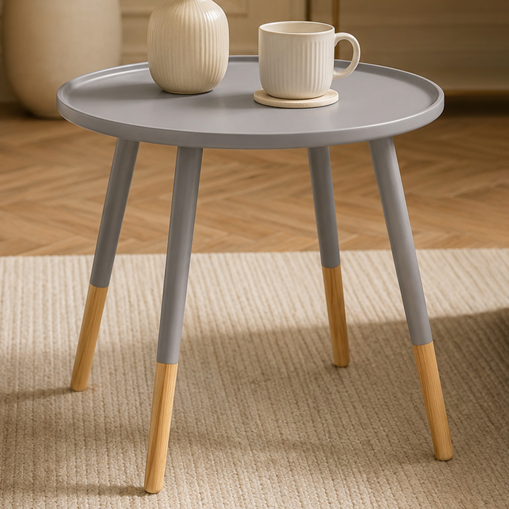 Premier Housewares Grey Wooden Round Side Table Image 1