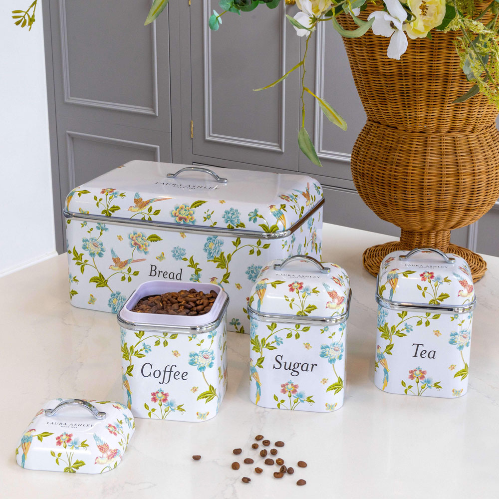 Laura Ashley White Floral 3 Piece Kitchen Canister Set Image 4