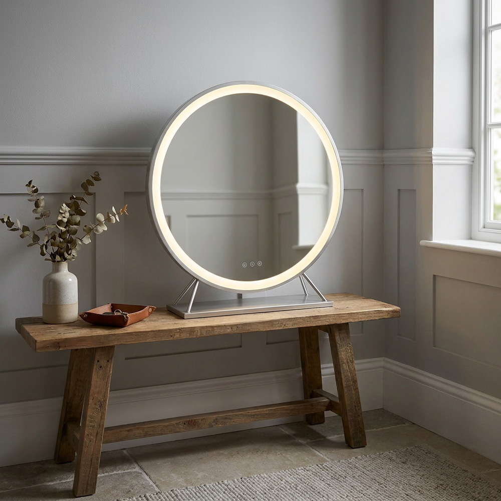 Round Standing Hollywood LED Mirror Silver Image 4