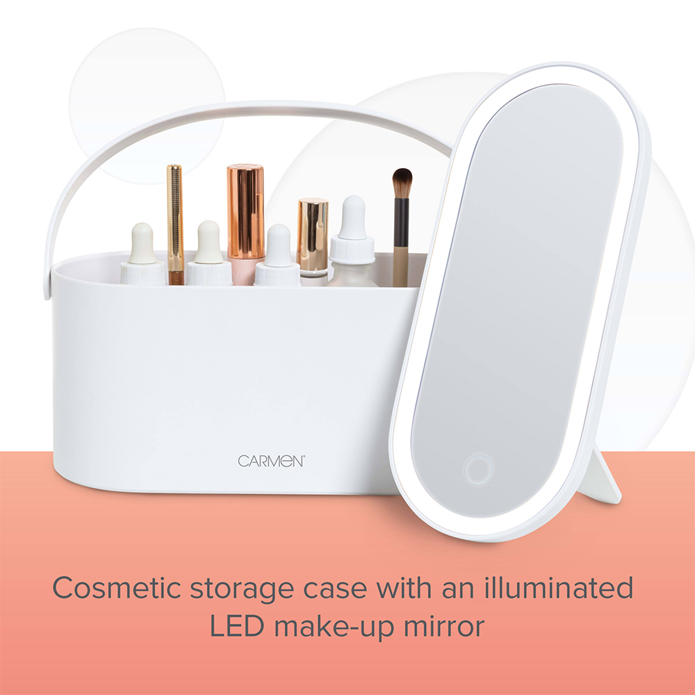 Carmen White Cosmetic Case with LED Mirror Image 5