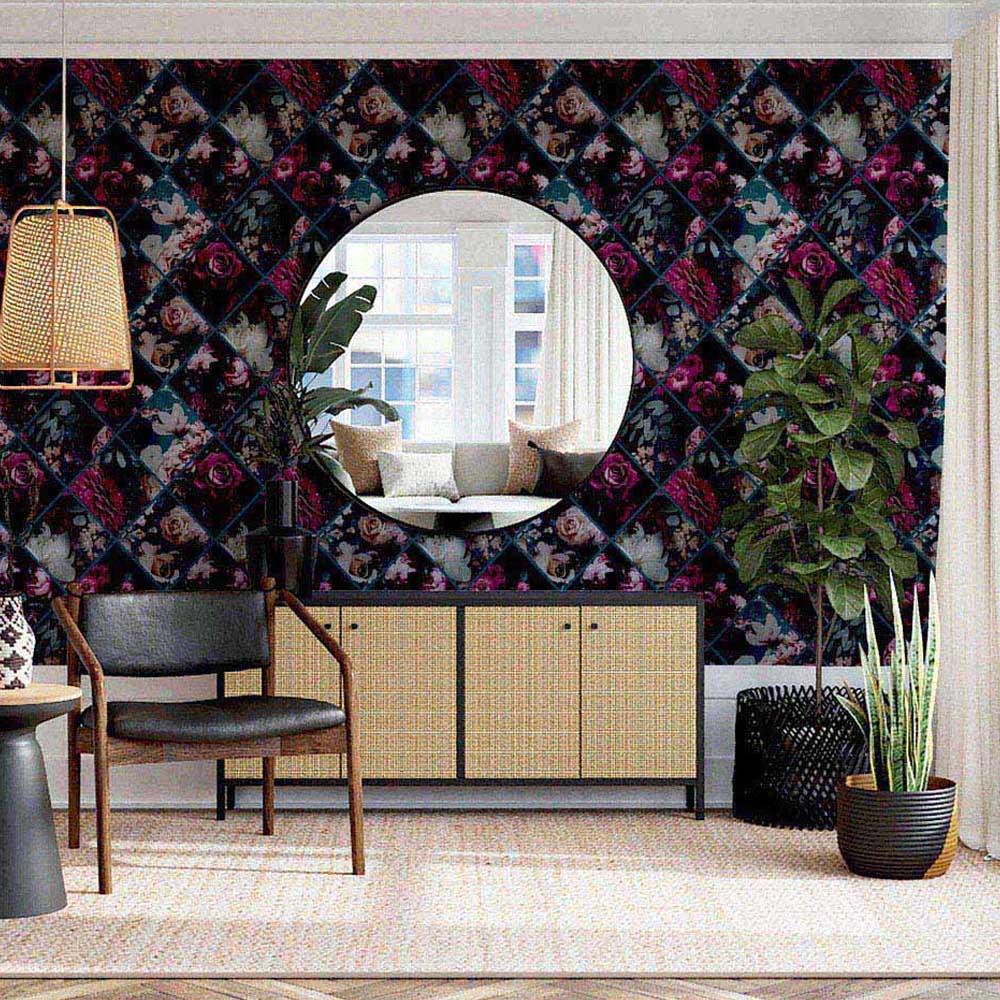 Arthouse Floral Collage Plum and Teal Wallpaper Image 6