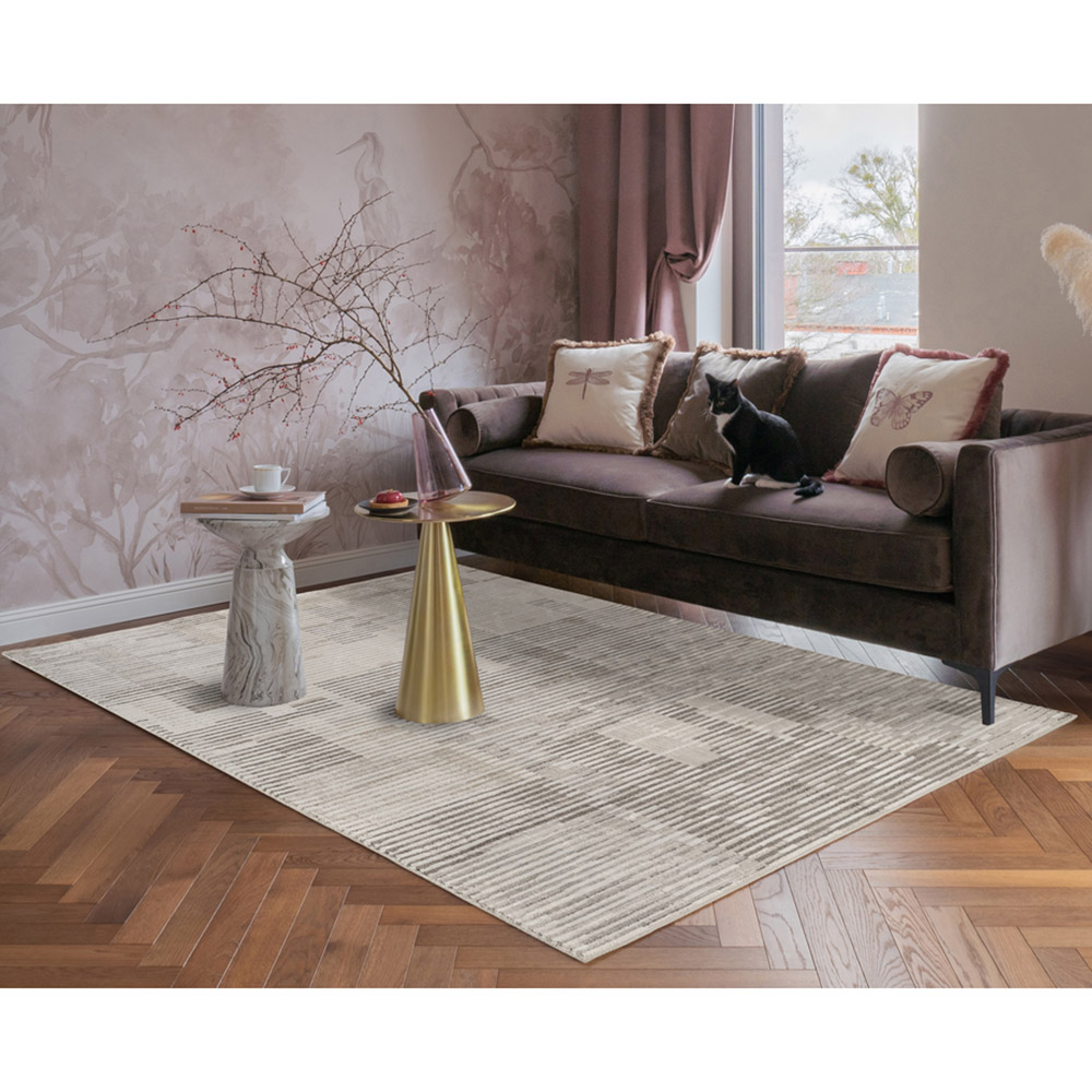 Mayfair Living Room Area Rug Metallic Sheen Contemporary Modern Matrix Design - Stone 200cm x 290cm Image 2