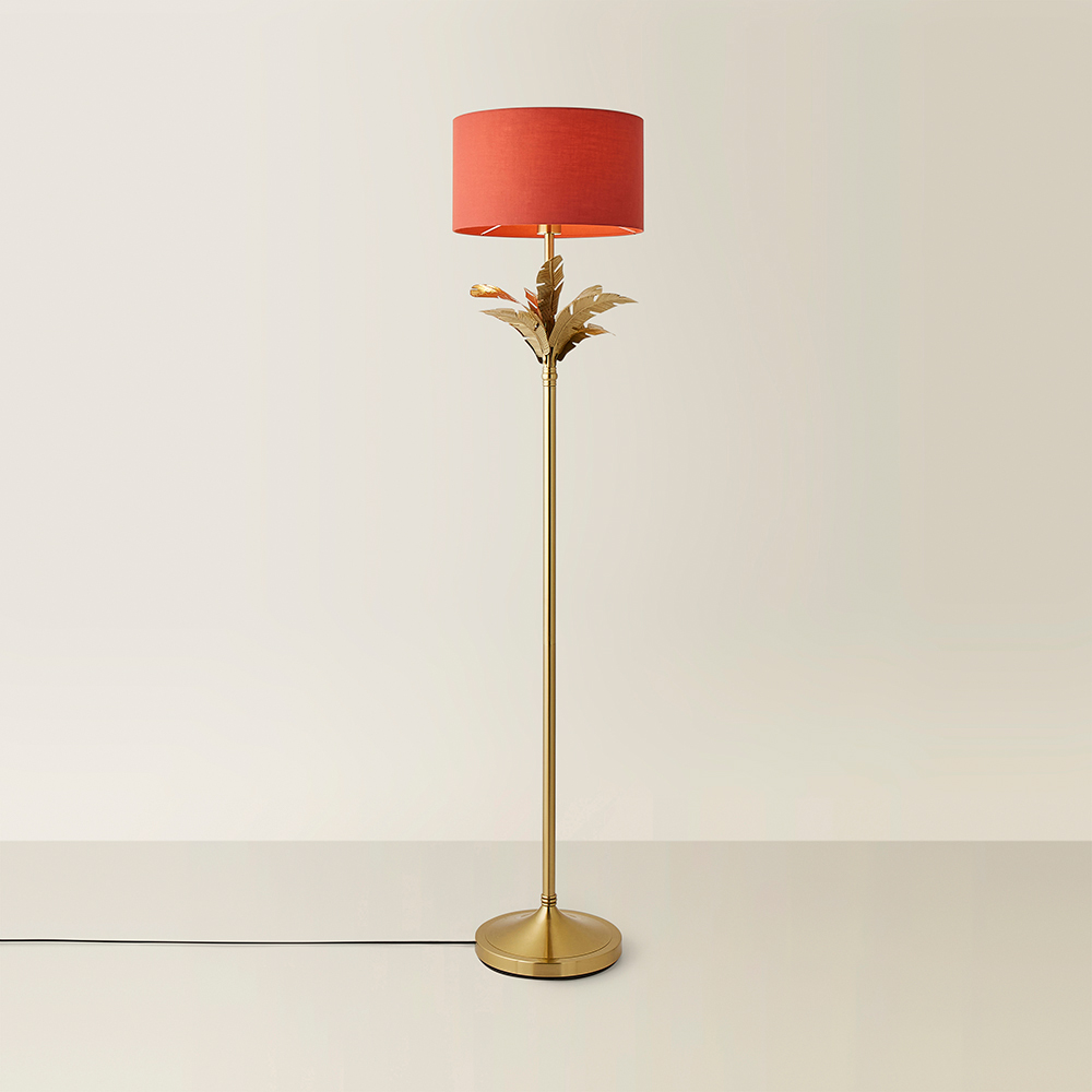 ValueLights Christina Rust Red and Gold Palm Leaf Single Stem Floor Lamp and Bulb Image 5