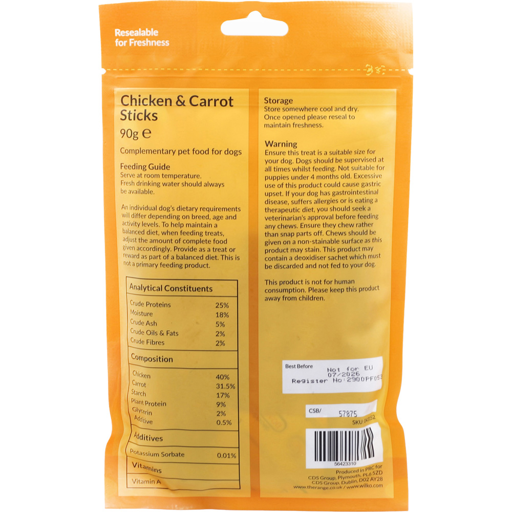 Clever Paws Chicken and Carrot Sticks Dog Treat 90g Image 2