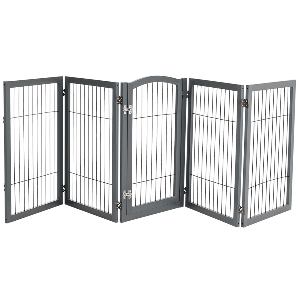 H&O Direct 5 Panel Grey Freestanding Wooden Foldable Pet Playpen Image 1