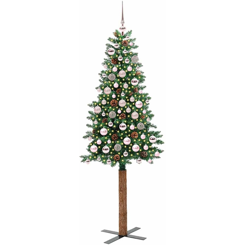 vidaXL Green Artificial Christmas Tree with Pinecones LEDs Pink Decoration Ornaments 6ft Image 1