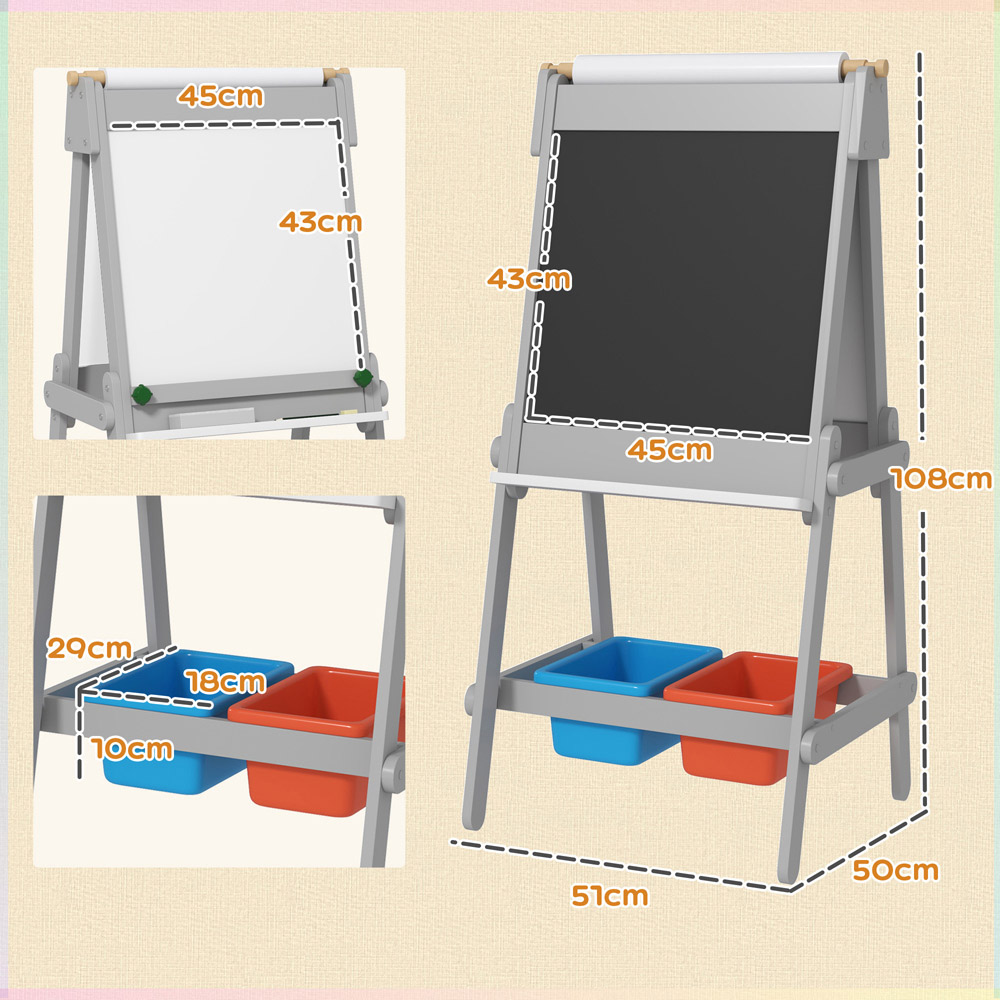 Tommy Toys AIYAPLAY Double Sided Kids Art Easel with Paper Roll and Storage Boxes Image 9