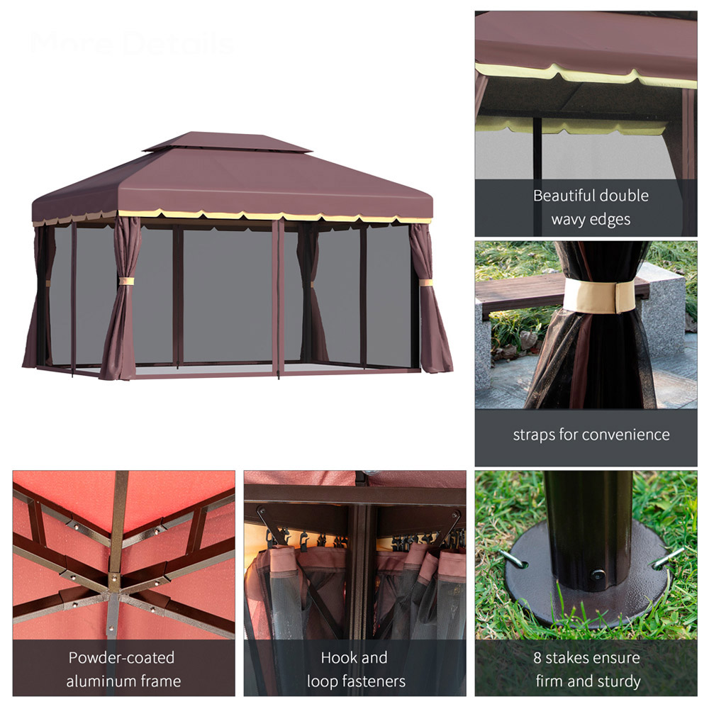 Outsunny 4 x 3m Coffee Canopy Pavilion Patio Gazebo with Sides Image 5