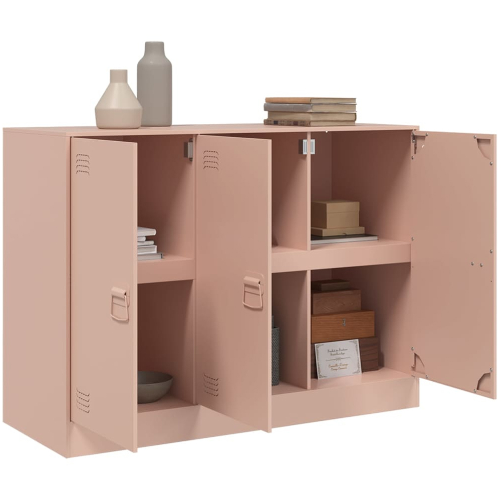 vidaXL 3 Door Pink Metal Sideboard Image 5