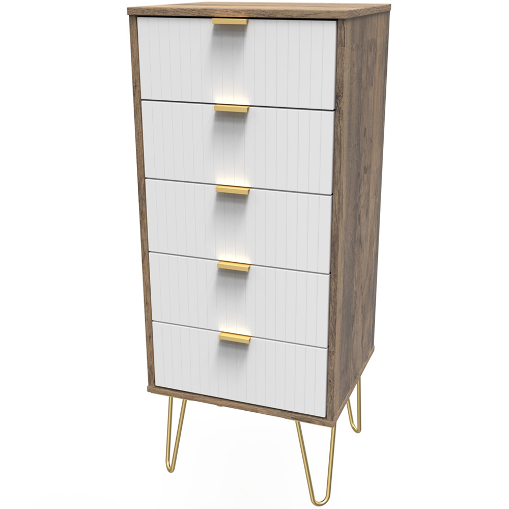 Crowndale 5 Drawer White Matt and Vintage Oak Chest of Drawers Ready Assembled Image 2