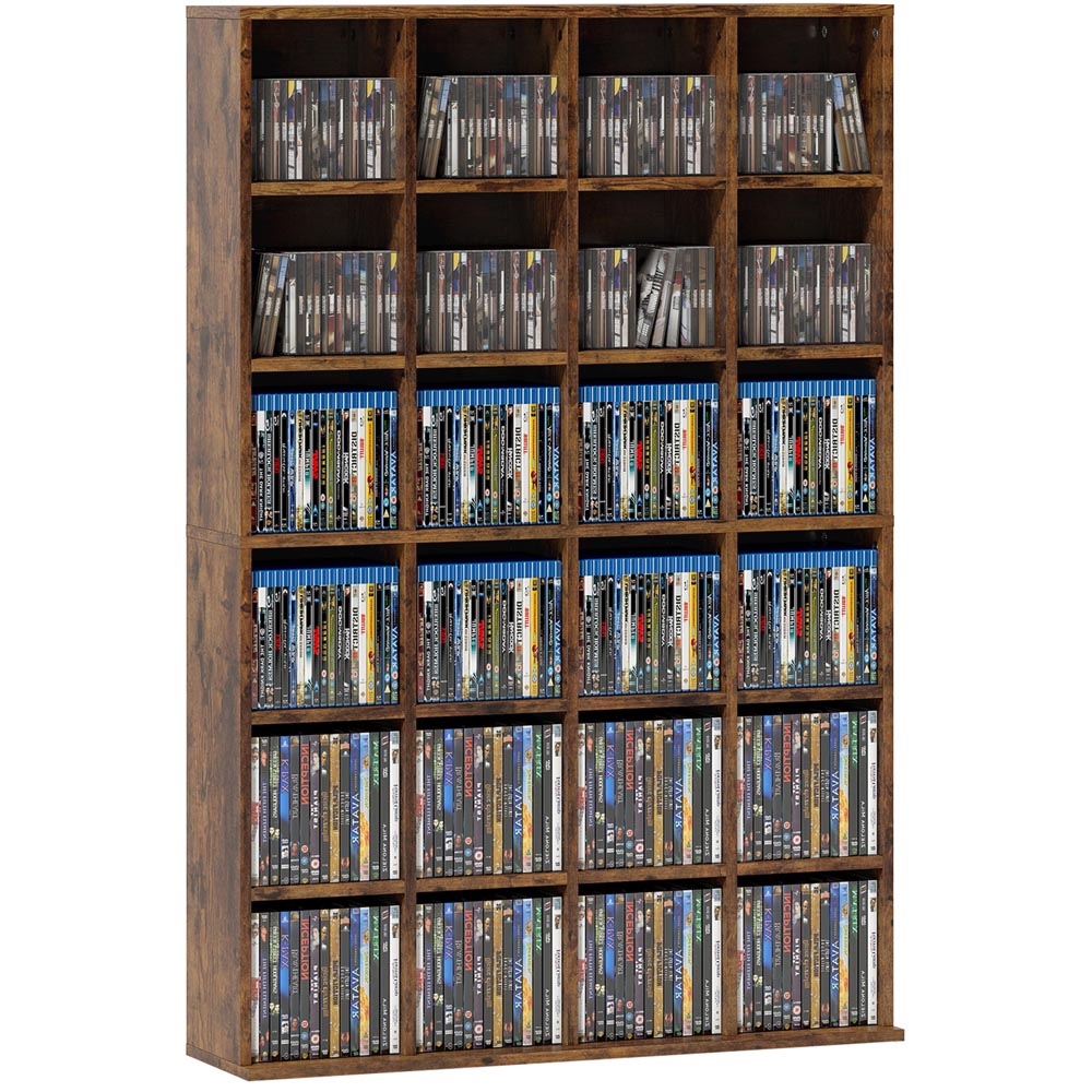 Portland 24 Shelf Rustic Brown Media Storage Rack Image 2