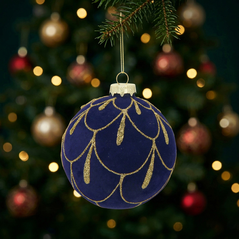 Flocked Detailed Glitter Bauble Image 3