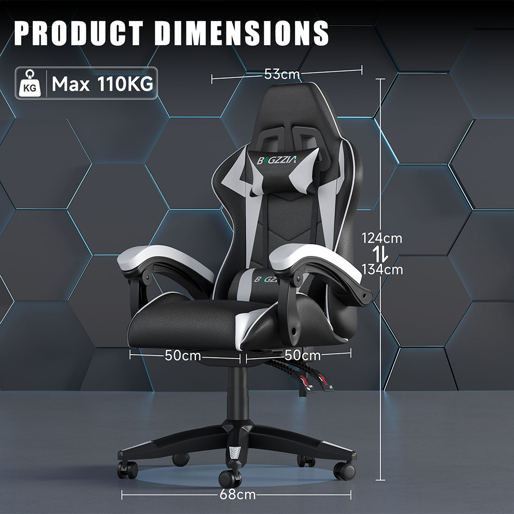Rattrix White PU Leather High Back Reclining Gaming Chair with Headrest and Lumbar Support Image 7