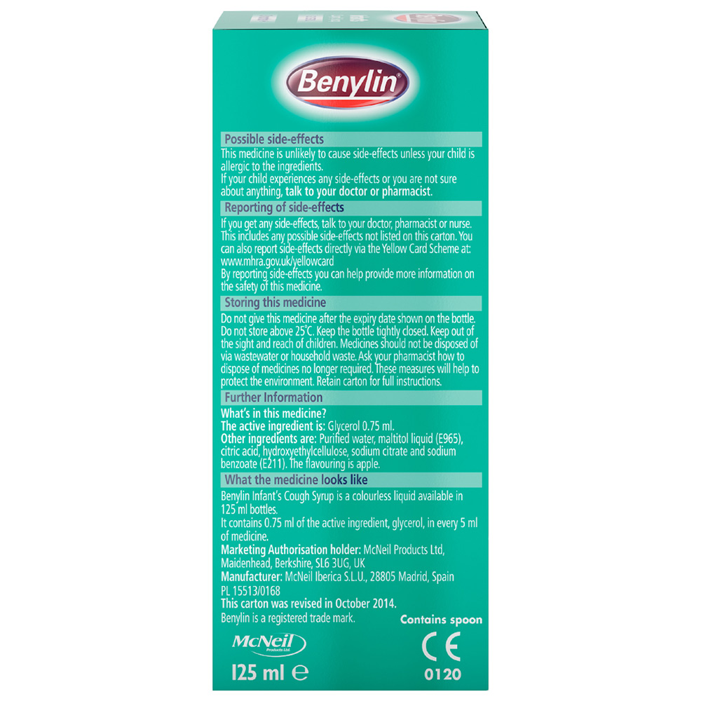 Benylin Infant's Cough Syrup 3 Months 125ml Wilko