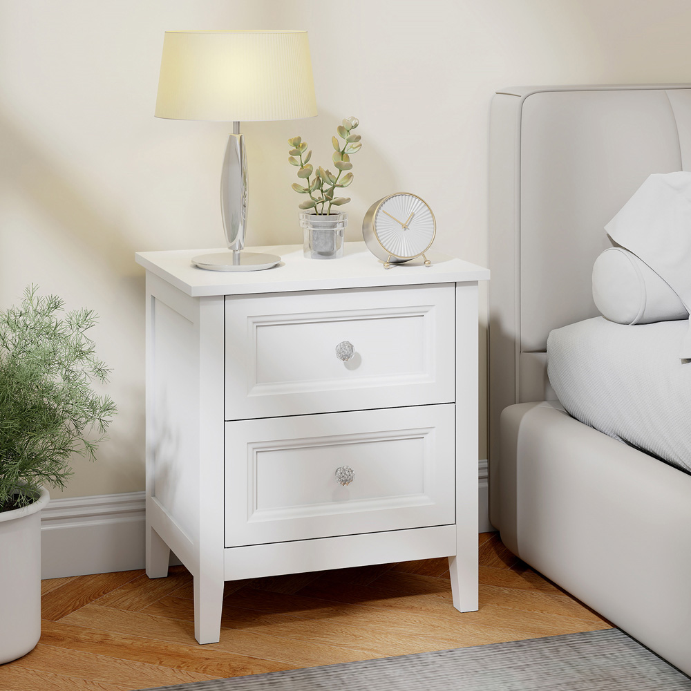 HOMCOM 2 Drawer White Nightstand Image 2