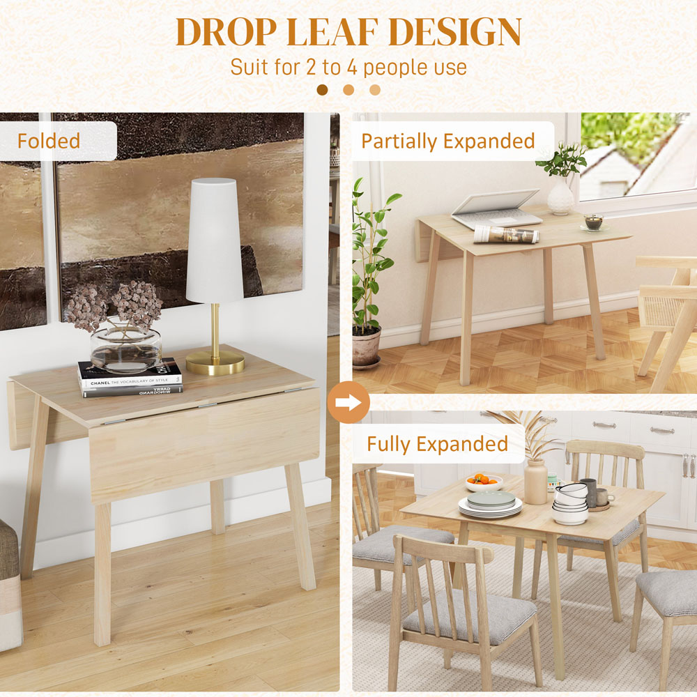 HOMCOM 4 Seater Natural Folding Drop Leaf Dining Table Image 6