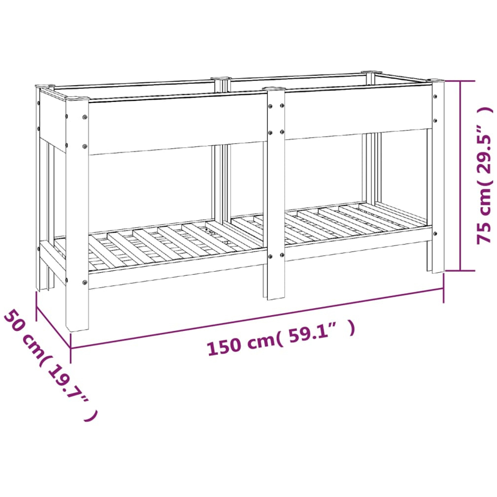 vidaXL Grey Wood Plastic Composite and Steel Raised Garden Bed with Shelf 150 x 50 x 75cm Image 6