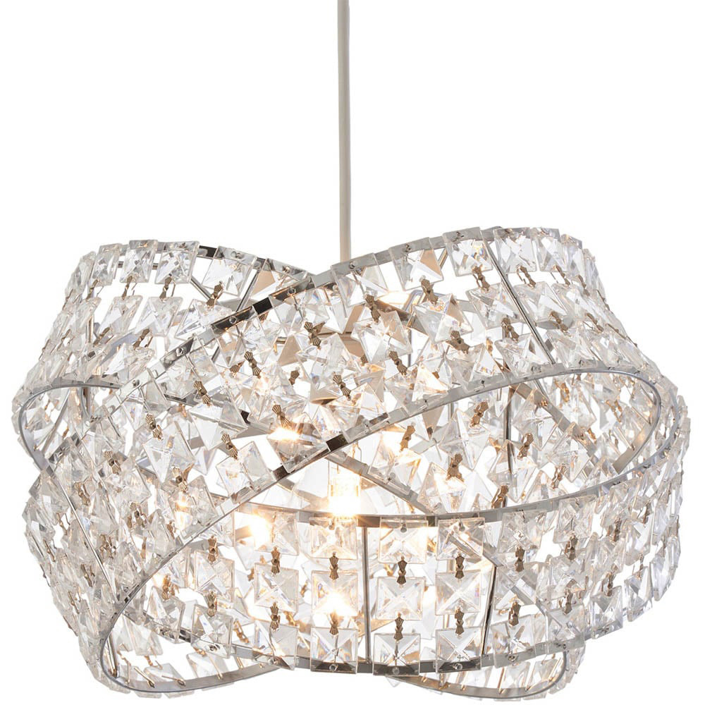 Silver Jewelled Twisted Clear Pendant Light Image 3