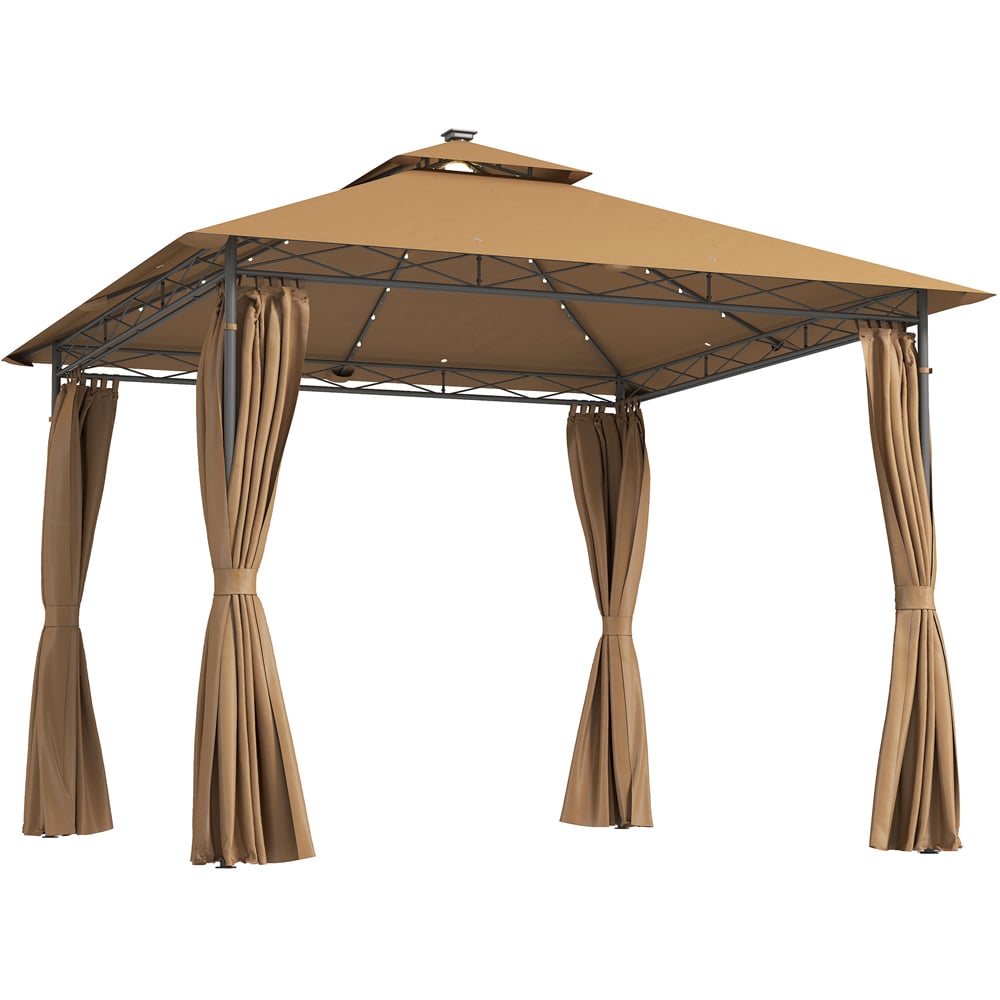 Outsunny 3 x 3m Brown Double Roof Outdoor Gazebo with Curtains Image 2