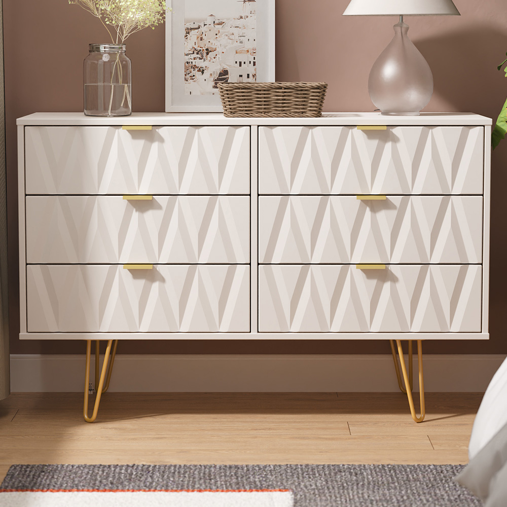 Crowndale Diamond 6 Drawer Kashmir Matt Wide Chest of Drawers Ready Assembled Image 1