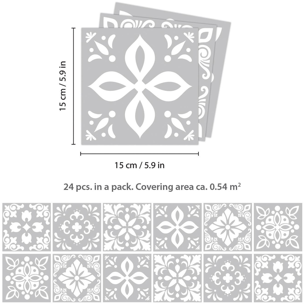 Walplus Andalu Light Grey Cement Spanish Wall Tile Sticker 15 x 15cm 24 Pack Image 5