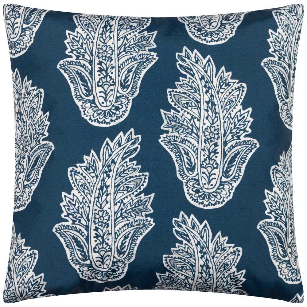 Paoletti Kalindi Navy Paisley Floral UV and Water Resistant Outdoor Cushion Image 1