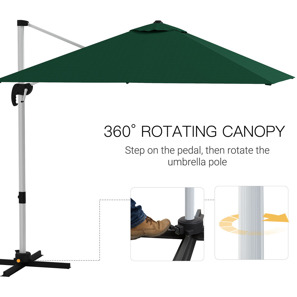 Outsunny Green Crank and Tilt Cantilever Parasol with Cross Base 3m Image 4