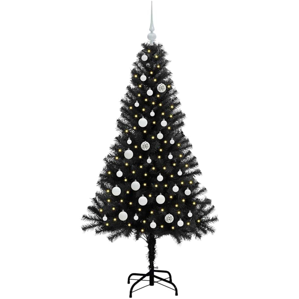 vidaXL Pre-Lit White Baubles Black Artificial Christmas Tree 5ft Image 1