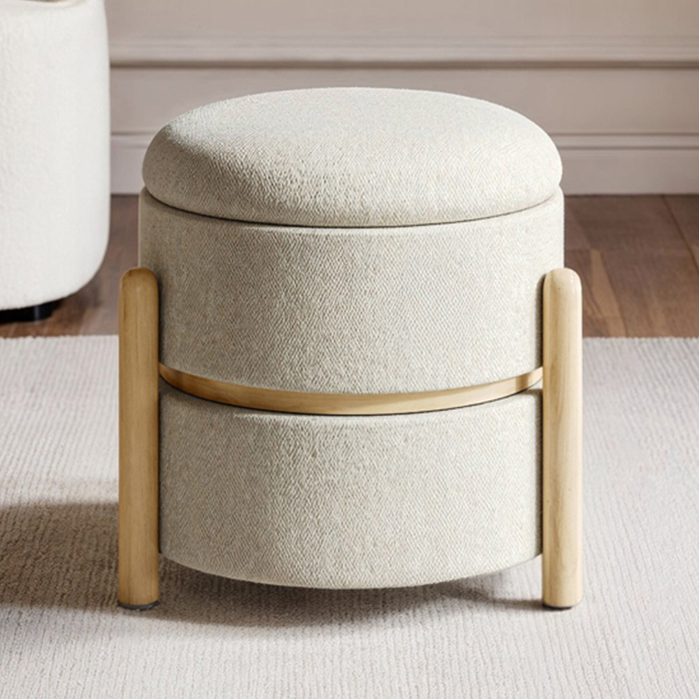 SOLACE+CO Ada Beige Fabric Storage Pouffe Image 1