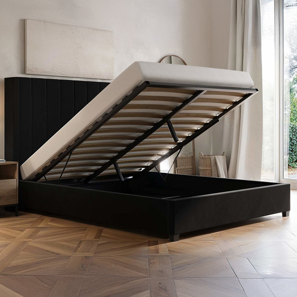 Flair Tiggy Double Black Velvet Ottoman Bed with Winged Headboard Image 4