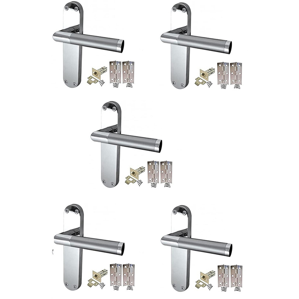 Golden Grace Duo Chrome Satin Finish Backplate Mitred Door Handles Set 182 x 45mm 5 Pack Image 1