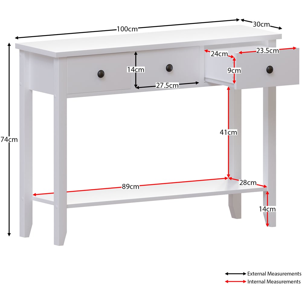 Vida Designs Windsor 3 Drawer White Console Table Image 8