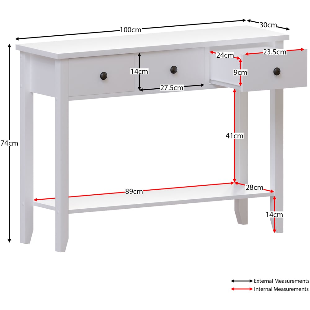 Home Vida Windsor 3 Drawer White Console Table Image 8