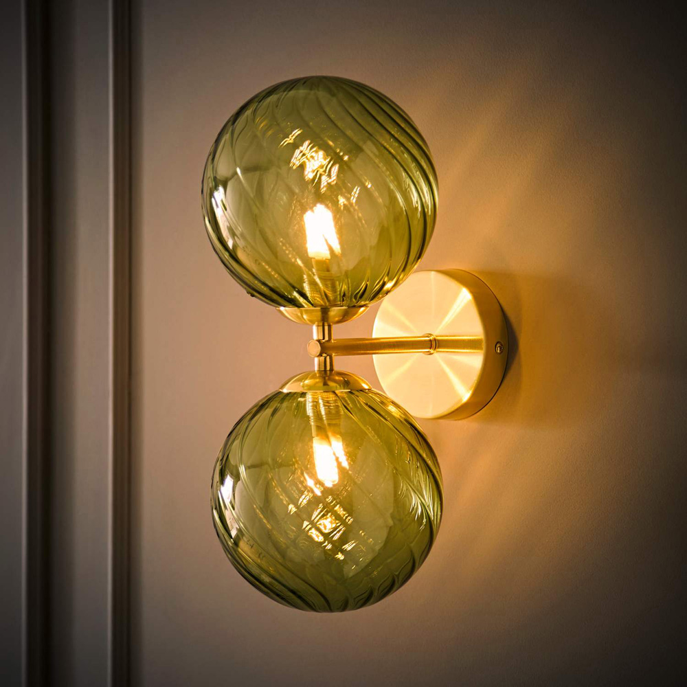 ValueLights Sydney 2 Light Gold Swirl Shade Wall Light with Bulb 2 Pack Image 2