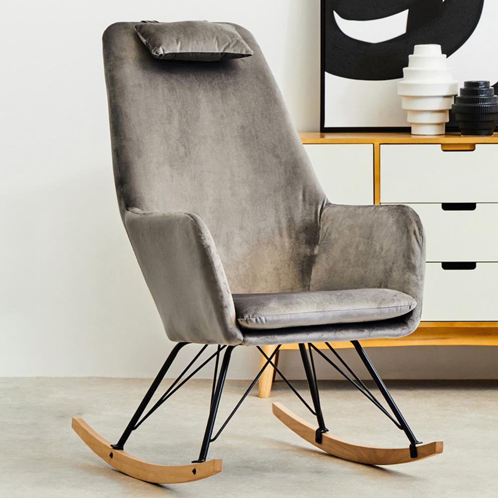 Premier Housewares Stockholm Grey Velvet Rocking Chair Image 1