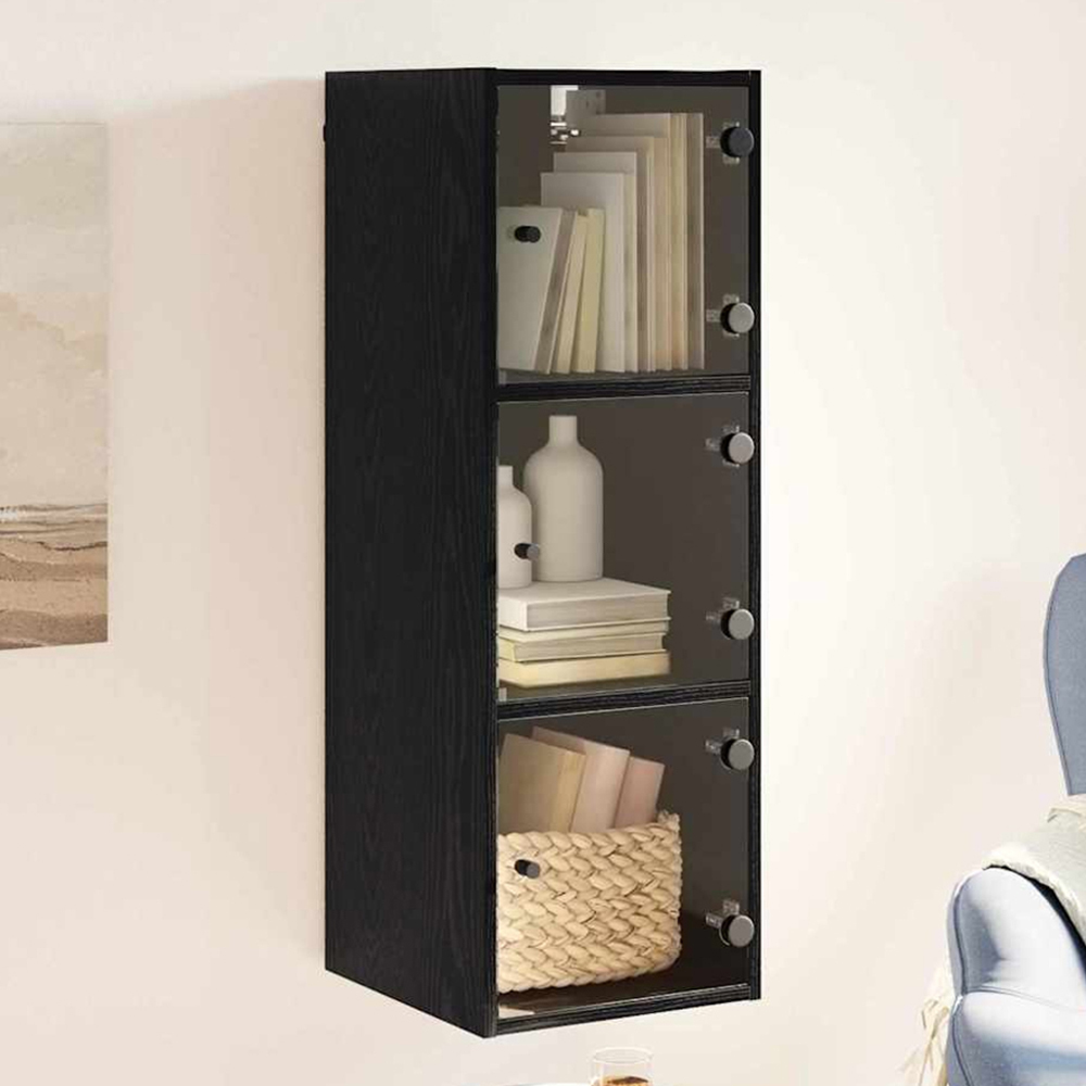 vidaXL 3 Glass Door Black Oak Wall Cabinet Image 1
