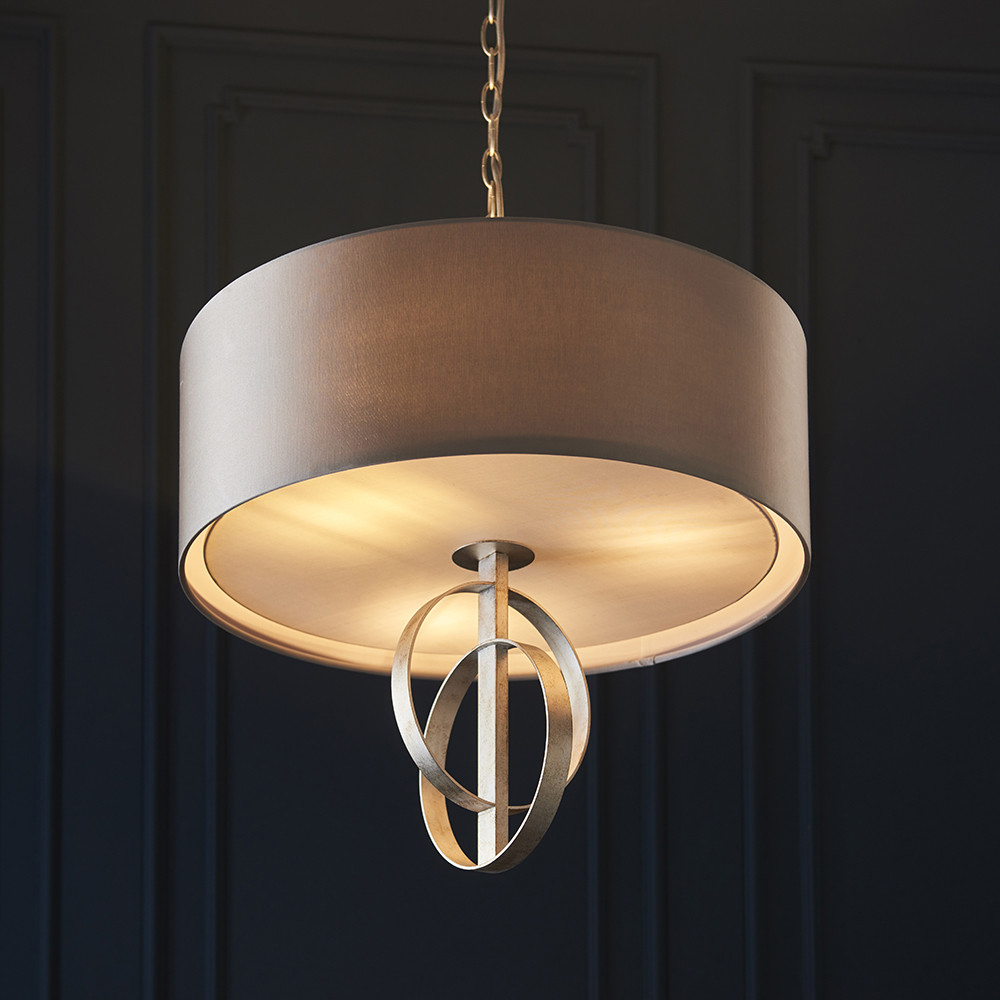 Merano Trento Antique Silver and Mink Satin Fabric 5 Light Pendant Ceiling Light Image 6