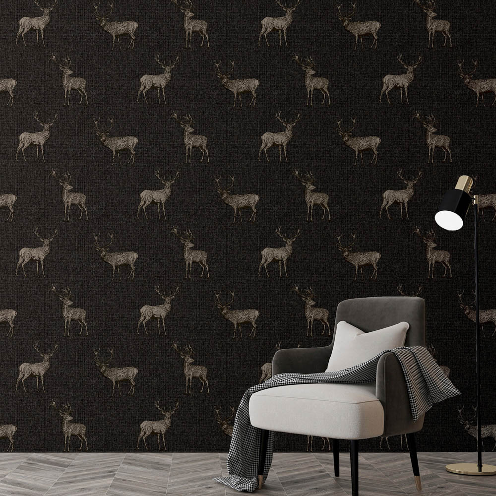 Arthouse Heritage Stag Charcoal Grey and Copper Wallpaper Image 5
