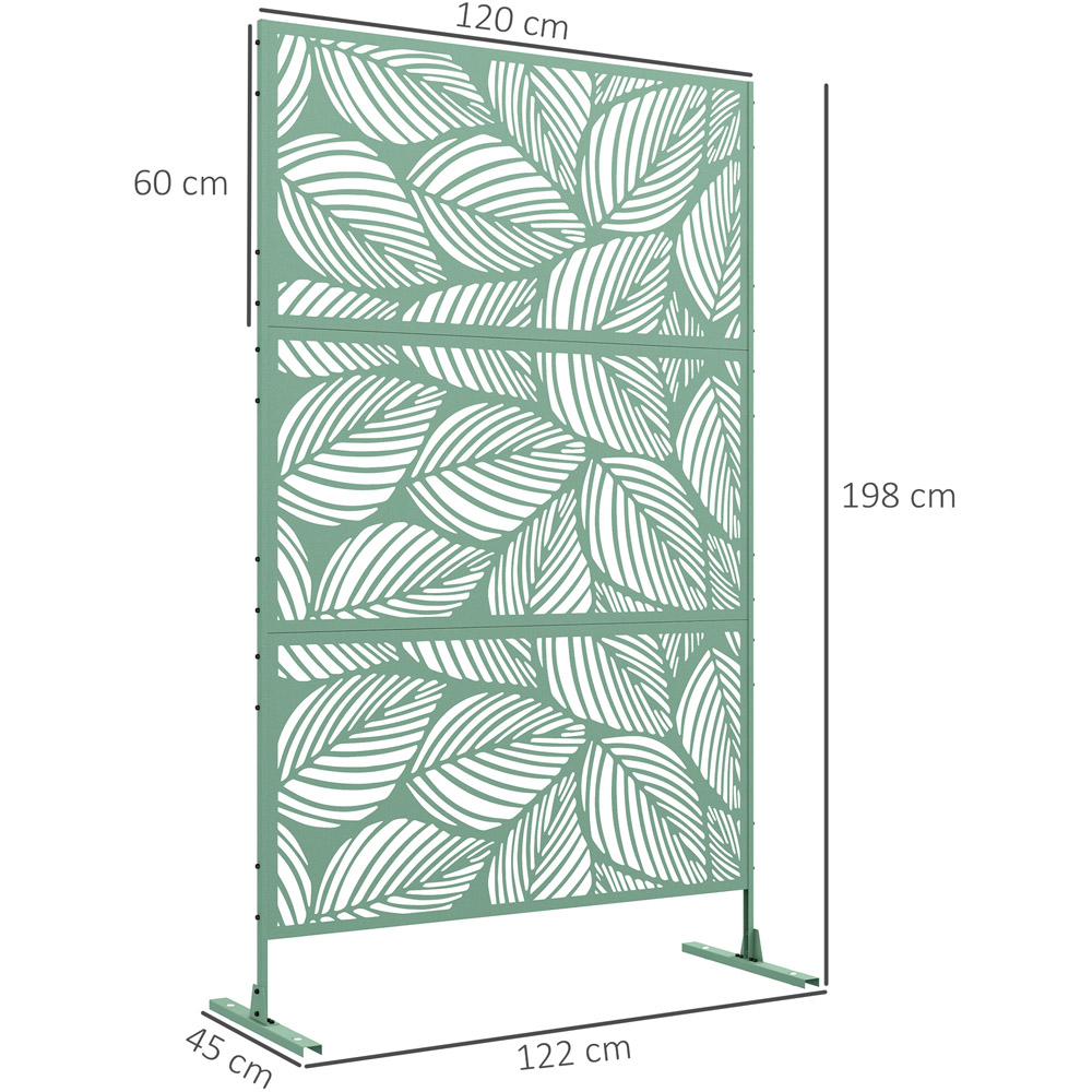 Outsunny 2 x 1m Green Leaf Style Metal Outdoor Privacy Screen Panel with Stand Image 9