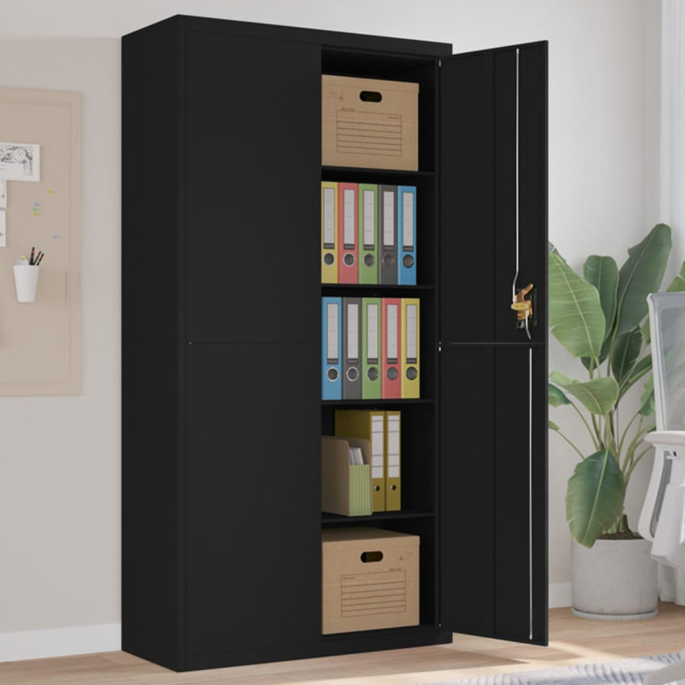 vidaXL 2 Door 5 Shelf Black Powder Coated Steel Lockable File Cabinet Image 1