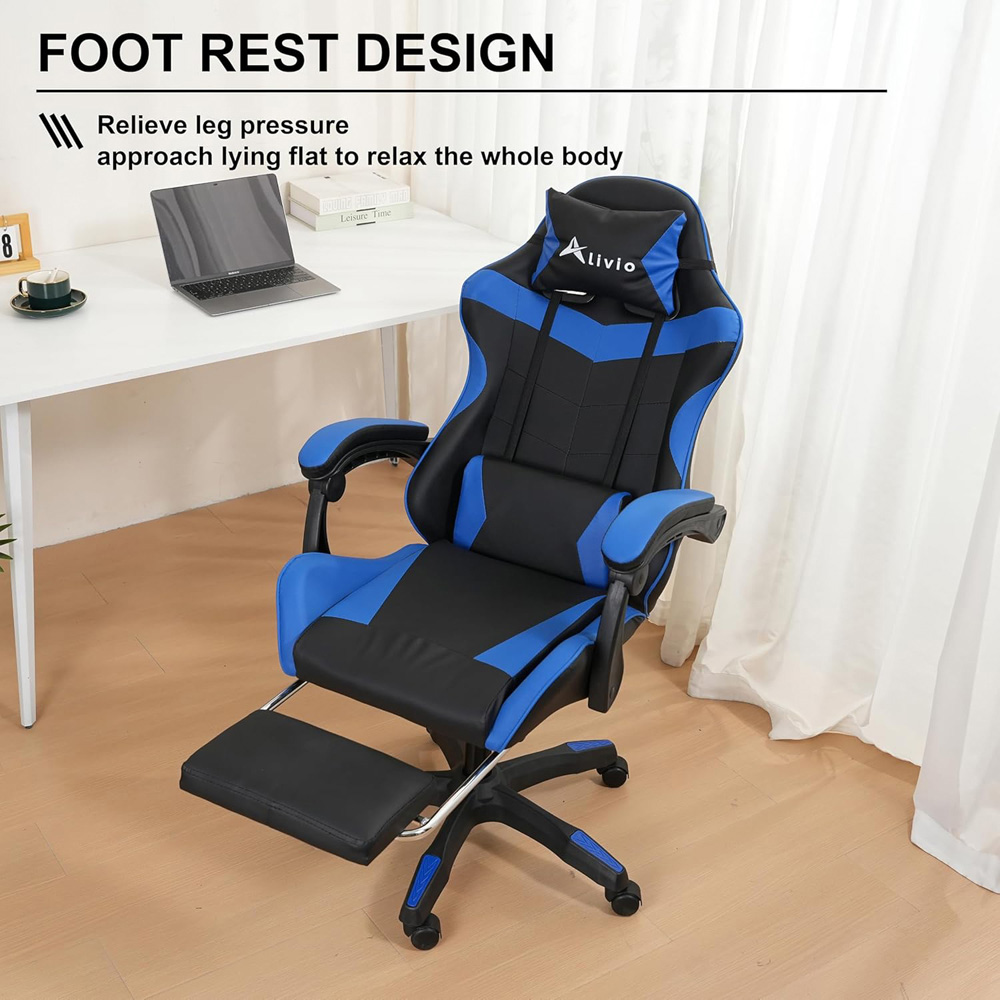 Alivio Black and Blue Ergonomic Swivel Gaming Chair with Footrest and Lumbar Support Image 5