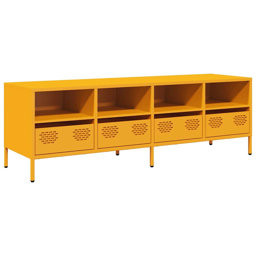vidaXL 4 Drawer 4 Shelf Mustard Yellow Cold-Rolled Steel TV Cabinet Image 2
